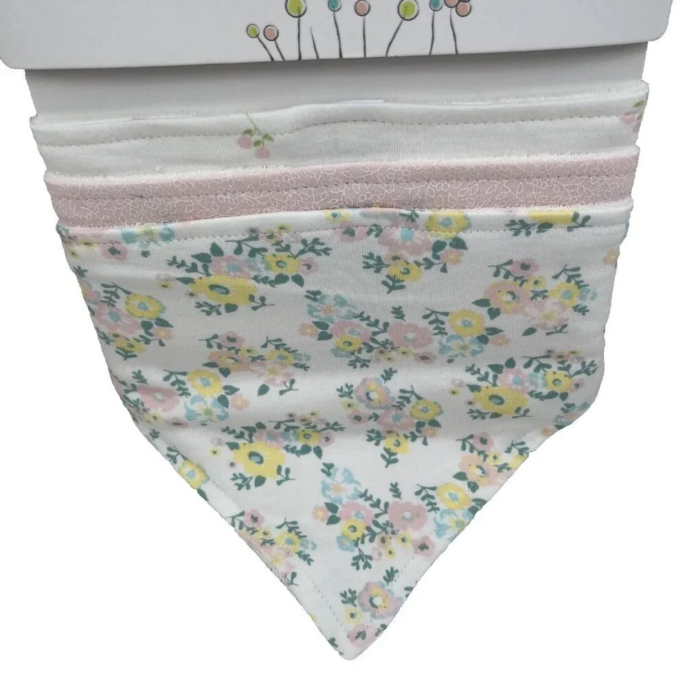 NEW Starting Out Bandana Bibs 3-Pack Baby Girls Snap Closure Floral Pink Pastel